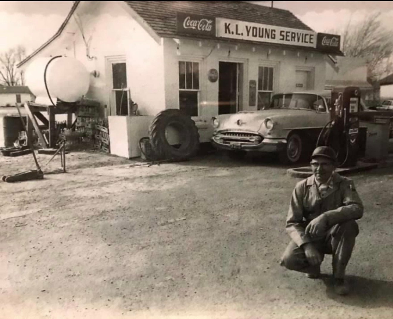 Historical photo of K.L. Young Service, the former service station at 701 Clovis Road in Shallowater that now houses Mystery Shack Cigars & Coffee